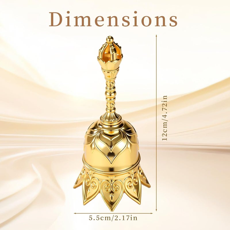 Sinbana Golden Lotus Bell, Small Alloy Gold Prayer Altar Butler Held Bell with Handle Adult Servant Meditation Tibetan Dinner Call Handbell Suitable for Seniors Bedside Classroom Management Servicing Calling - Image 1